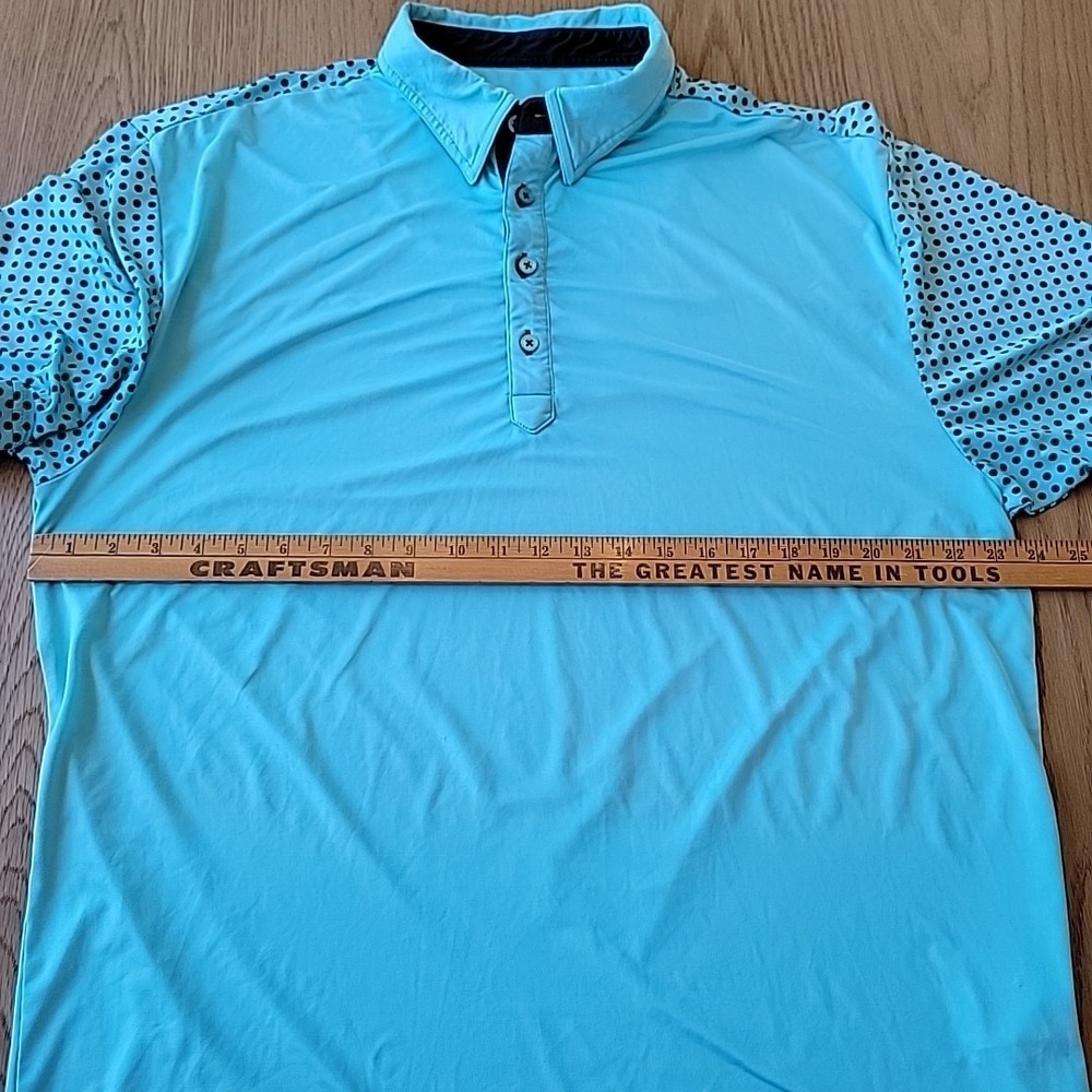 G Mac By Kartel Shirt Men's Large Blue Teal Short Sleeve Stretch Golf Polo Dots - Picture 8 of 11